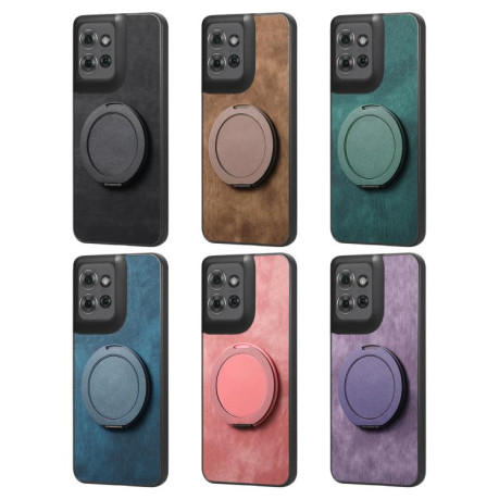 Чехол Retro Leather Rotation Round Holder с поворотным держателем для Motorola Moto G15 / G15 Power/G17/G17 Power — зелёный