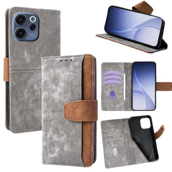 Чохол-книжка Color Stitching Skin Feel із захистом від сканування RFID та магнітним хлястиком для OPPO Reno15 F 5G — сірий