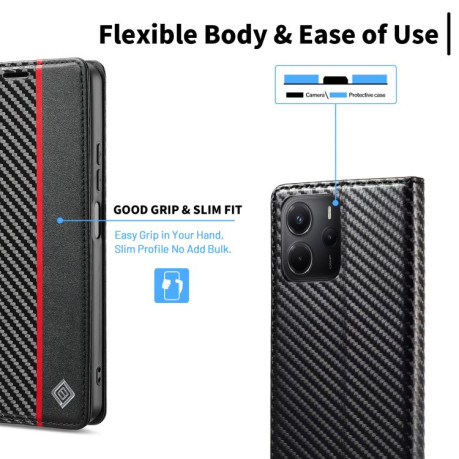 Чехол-книжка LCIMEEKE Carbon Fiber для  Xiaomi Redmi Note 14 4G 164.48  - Black