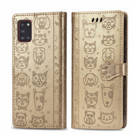 Чохол-книжка Cute Cat and Dog Embossed Samsung Galaxy A31 - золотий