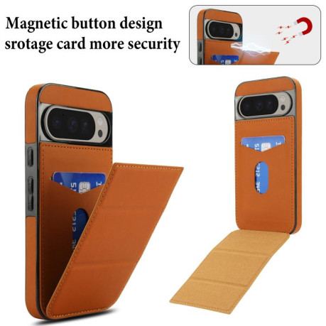 Протиударний чохол Tri-fold Holder Leather Phone Case with Card Slot для Google Pixel 9 / 9 Pro - коричневий