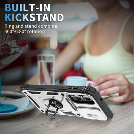 Противоударный чехол Sliding Camshield для Samsung Galaxy S25 Edge 5G - White+Black
