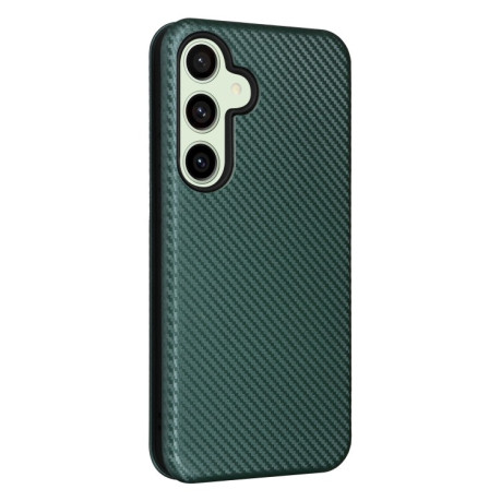 Чехол-книжка Carbon Fiber Texture на Samsung Galaxy S24 FE 5G - зеленый