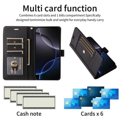Чехол-книжка Six Card Slots Buckle Leather with Lanyard на Realme C75 - черный