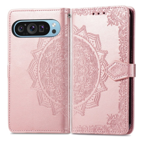 Чехол-книжка Mandala Embossing Pattern на Google Pixel 9 - розовое золото