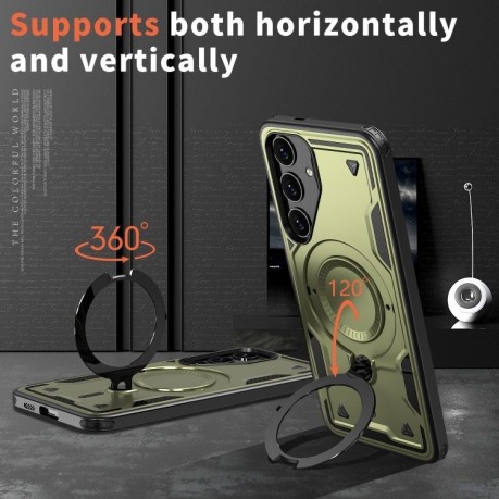 Протиударний чохол MagSafe Holder Armor PC Hybrid для Samsung Galaxy S24 FE 5G - темно-зелений