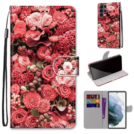 Чехол-книжка Coloured Drawing Cross для Samsung Galaxy S22 Ultra 5G - Pink Rose Garden