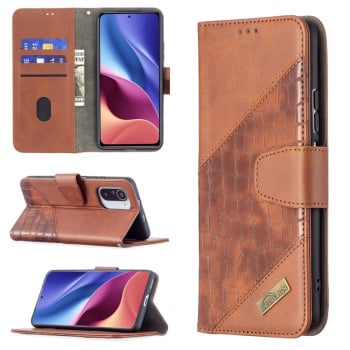 Чехол-книжка Matching Color Crocodile Texture для Xiaomi Mi 11i/Xiaomi Poco F3/Redmi K40/K40 Pro - коричневый