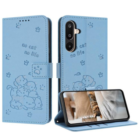 Чехол-книжка Embossed Kitten Phone Leather для на Samsung Galaxy F16 5G / M16 5G - синий