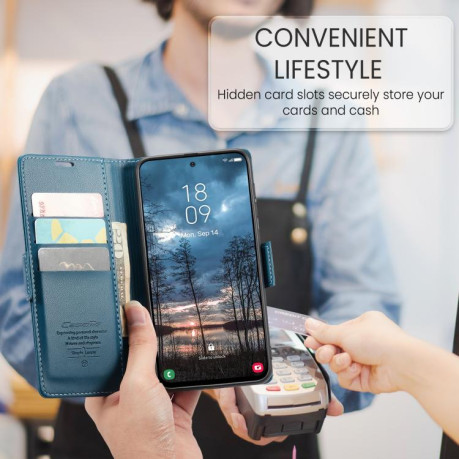 Чохол-книжка CaseMe 023 Butterfly Buckle Litchi RFID Anti-theft Leather для Samsung Galaxy S25 Edge 5G - синій