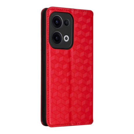Чохол-книжка Cubic Grid Flip Leather для OPPO Reno13 5G - червоний