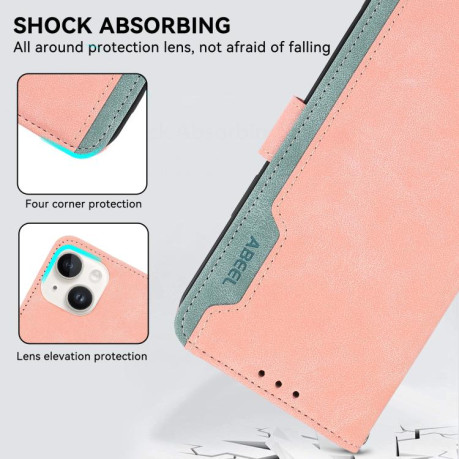 Чохол-книжка ABEEL Color Block Magnetic RFID Leather для iPhone 16e - Pink-Cyan