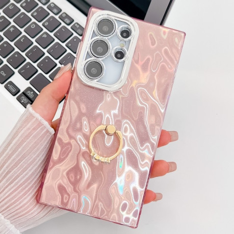 Протиударний чохол Plating Glitter Texture Ring Holder  для Samsung Galaxy S25 Ultra 5G - Pink Wrinkles