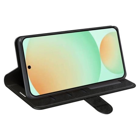 Чехол-книжка с фактурой R64 и магнитным хлястиком на Samsung Galaxy S25 FE 5G - черный