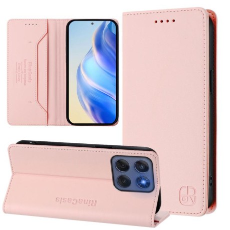 Чехол-книжка RC01 Dual-Folded Magnetic Suction RFID Leather на Motorola Edge 5G 2025 / Edge 60 Fusion - розовый