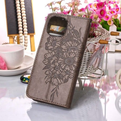 Чехол-книжка Embossed Butterfly для  iPhone 14 Plus - серый