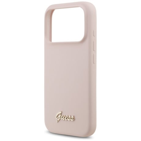 Оригинальный силиконовый чехол Guess Silicone Script Metal Logo с MagSafe на iPhone 17 Pro - Pink