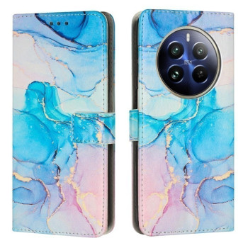 Чехол-книжка Painted Marble Pattern для Realme 12+ 5G/12 4G/13 4G - розово-зеленый
