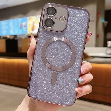 Противоударный чехол Glitter Electroplating MagSafe TPU  для iPhone 16 - фиолетовый