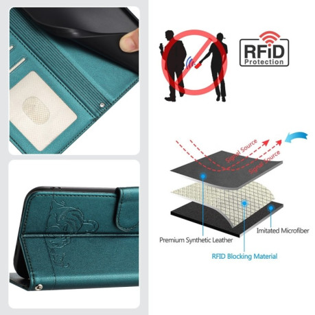 Чохол-книжка Cat Embossing Patternна на Realme 13+ 5G/13 Pro 5G/13 Pro+ - Peacock Green