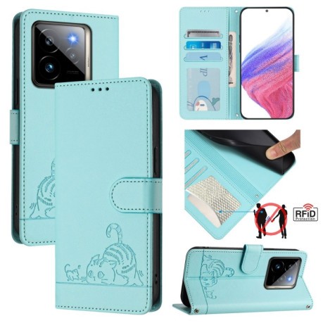 Чехол-книжка Cat Embossing Pattern на Realme GT 7 Pro 5G - зеленый