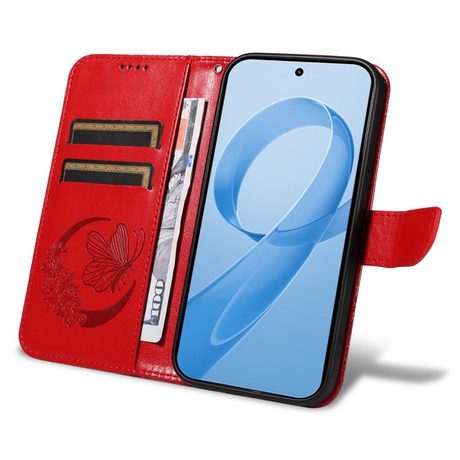 Чехол-книжка Swallowtail Butterfly Embossed Leather для Xiaomi Redmi K90/Poco F8 Pro — красный