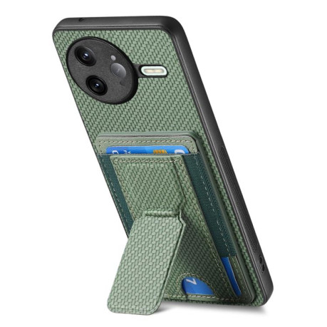 Противоударный чехол Carbon Fiber Card Bag для Xiaomi Poco F7 Ultra - зеленый