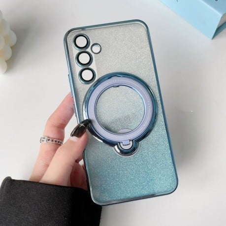 Противоударный чехол Rotation MagSafe Holder Gradient Glitter TPU для Samsung Galaxy A55 - голубой