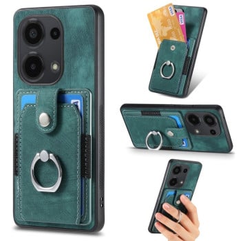 Чехол Retro Skin-feel Ring Card Wallet для Xiaomi Redmi Note 13 Pro 4G / POCO M6 Pro 4G - зеленый