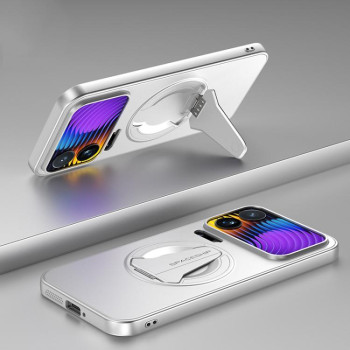 Чехол Spaceship с MagSafe и складной подставкой на Xiaomi 17 Pro Max — серебристо-белый