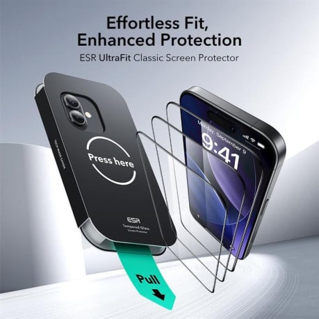 Комплект захисного скла ESR UltraFit Tempered Glass 2-pack на iPhone 16 Pro/17 - transparent