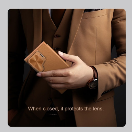 Чехол-книжка Nillkin Qin Prop Series Flip Camera Cover Design Leather Series для Samsung Galaxy S24 5G - коричневый