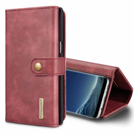 Кожаный чехол-кошелек DG.MING Triple Fold Crazy Horse Texture на Samsung Galaxy S8+ / G955- винно-красный