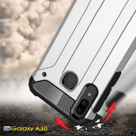 Противоударный чехол Rugged Armor на Samsung Galaxy A30 -серебристый