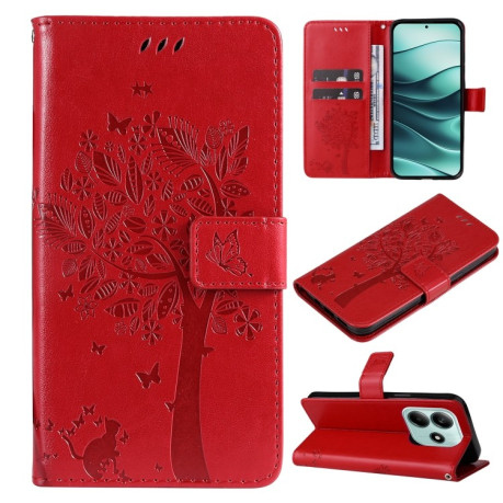 Чехол-книжка Happy Cat Pattern для Xiaomi Redmi Note 14 5G/Poco M7 Pro 5G - красный