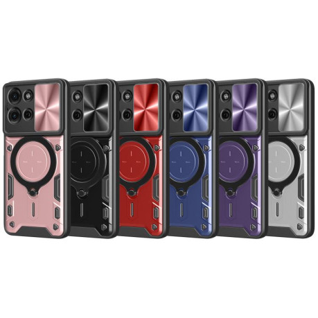 Противоударный чехол CD Texture Sliding Camshield Magnetic Holder на Motorola Moto G75 5G - черный