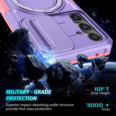 Противоударный чехол Sliding Camshield Magsafe Holder для Samsung Galaxy S23 FE 5G - розово-фиолетовый