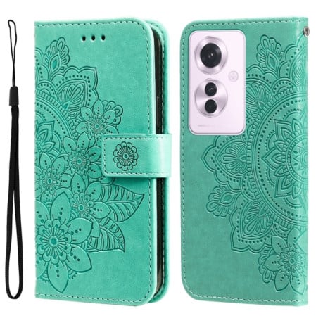 Чехол-книжка 7-petal Flowers Embossing для OPPO Reno11 F Global / F25 Pro Global - зеленый