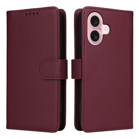 Чохол-книжка BETOPNICE BN-005 2 in 1 Detachable Imitate Genuine Leather для iPhone 16 - винно-червоний