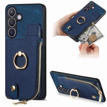 Чохол Cross Leather Ring Vertical Zipper Wallet на Samsung Galaxy S24 5G - синій