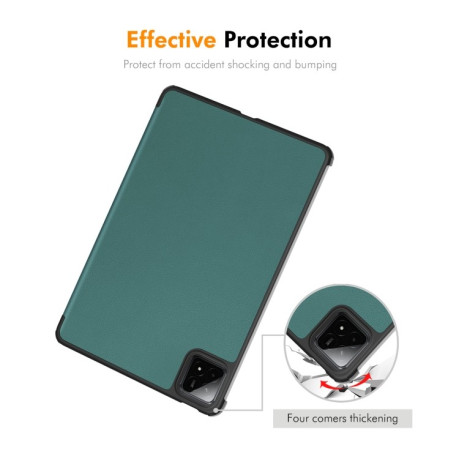Чехол ENKAY Tri-fold Custer Texture Leather Smart для Xiaomi Pad 7 / 7 Pro - зеленый