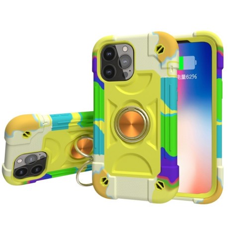 Противоударный чехол Silicone with Dual-Ring Holder для iPhone 11 Pro Max - Colorful Yellow Green