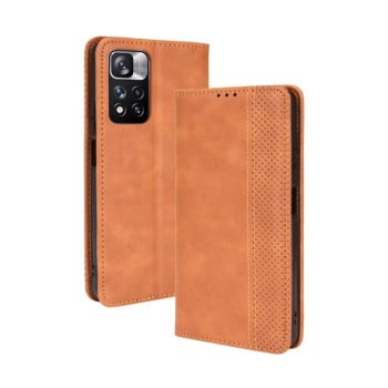 Чехол- книжка Magnetic Buckle Retro Crazy Horse Texture на Xiaomi Redmi Note 11 Pro 5G (China)/11 Pro+ - коричневый