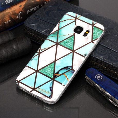 Противоударный чехол Plating Marble для Samsung Galaxy S7 edge - бело-зеленый