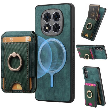 Противоударный чехол Retro Splitable Magnetic Card для Xiaomi Redmi Note 14 Pro+ 5G - зеленый