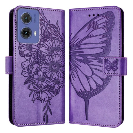 Чехол-книжка Embossed Butterfly для Motorola Moto G85 - фиолетовый