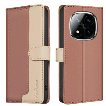 Чехол-книжка Color Matching RFID Anti-theft Leather для Xiaomi Redmi Note 14 Pro 4G - коричневый