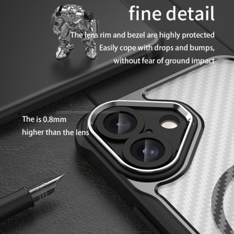 Ударозахисний чохол Carbon Fiber Texture MagSafe Translucent на iPhone 16 - синій