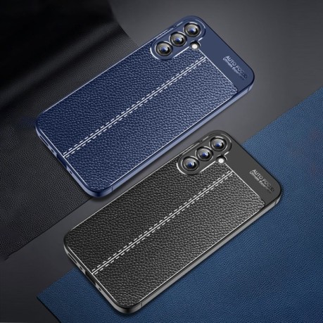 Противоударный чехол Litchi Texture на Samsung Galaxy A35 - синий