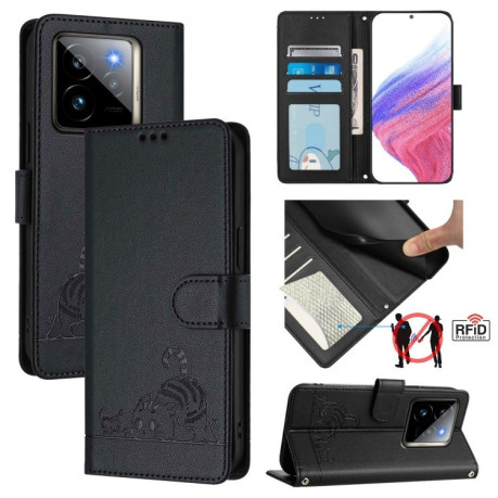 Чехол-книжка Cat Embossing Pattern на Realme GT 7 Pro 5G - черный